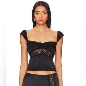 Revolve Majorelle Black Silky Top with Lace
